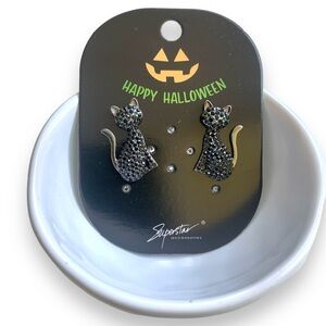 Sparkling Black Cat Studs Lightweight Earrings Halloween Costume Accessories